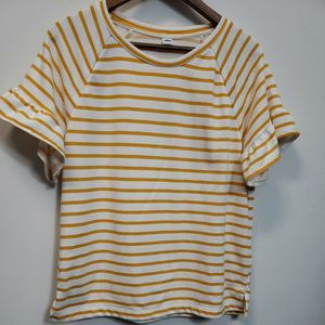 Old Navy Womens TOP Size MYellow/White Striped with Ruffles Short Sleeve